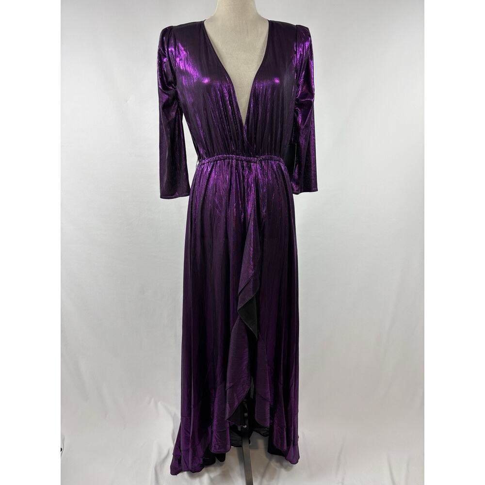 NWT Retrofete Flora Maxi Wrap Dress Purple Metallic Size Large TT-1952 Plisse